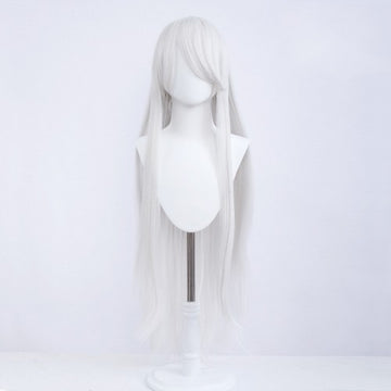 Perruque longue 100 cm - Argentée - Frange longue