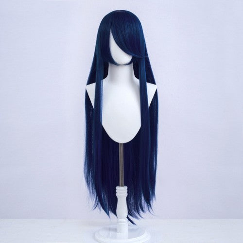 Perruque longue 100 cm - Bleu/Noire- Frange longue