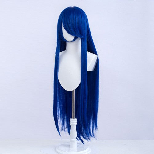 Perruque longue 100 cm - Bleu royal - Frange longue