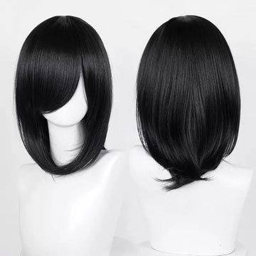 Perruque mi-longue 40 cm - Noir Frange longue