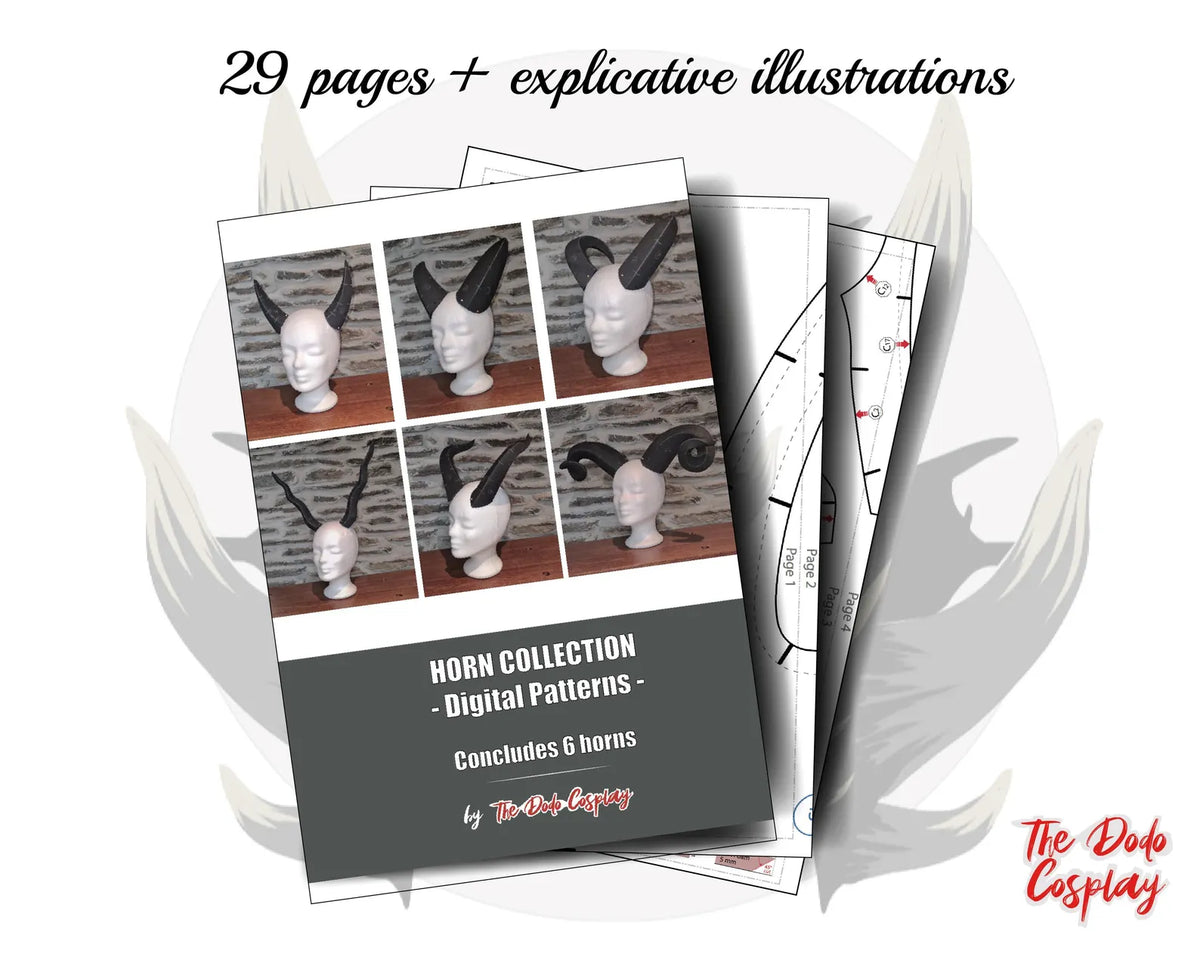 Aperçu du nombre de pages de la collection 6 patrons de cornes – tutoriels PDF pour cosplay et costumes