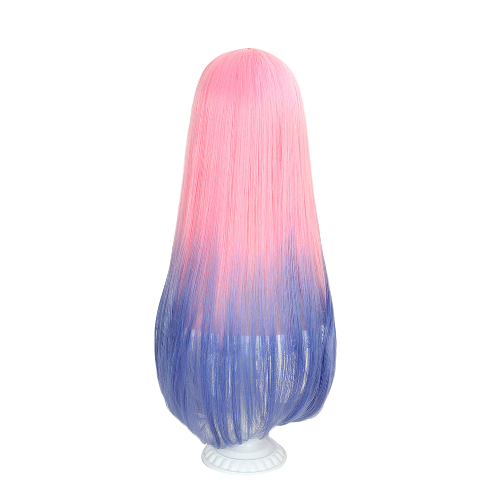 Perruque rose dégradé bleu/violet 75 cm - vue 3