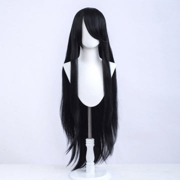 Perruque longue 100 cm - Noire - Frange longue