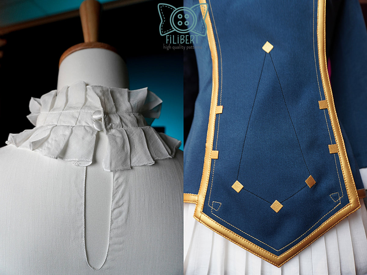 Détail col structuré et finitions dorées veste Caitlyn Arcane