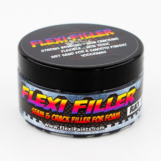 Vue avant du pot de FlexiFiller noir 100g pour cosplay – enduit flexible à base d’eau, idéal pour reboucher et lisser la mousse EVA et le Worbla